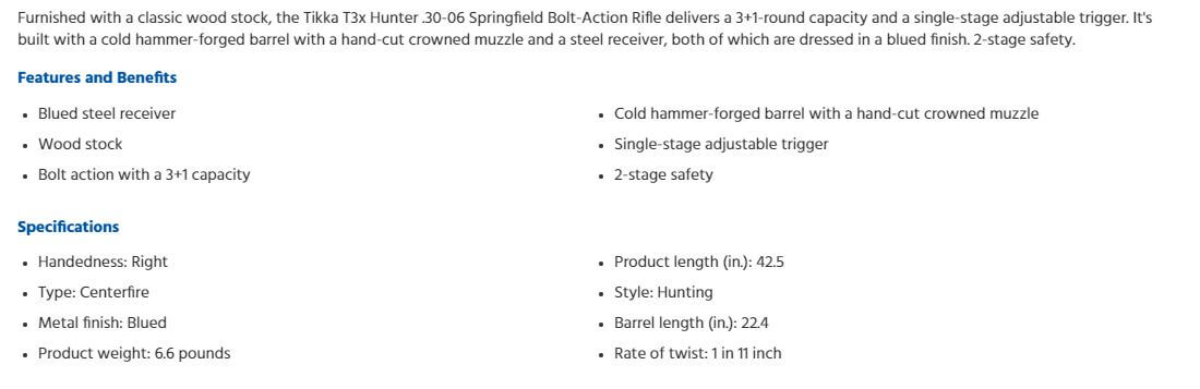 tikka t3x hunter specs